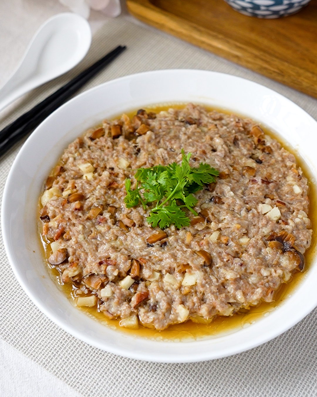 Steamed Minced Pork with Dried Squid and Mushroom