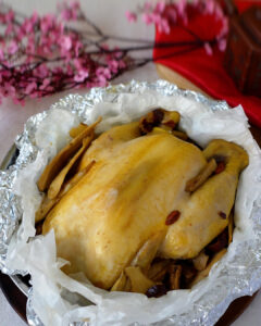 Steamed Herbal Chicken wrapped in Baking Paper