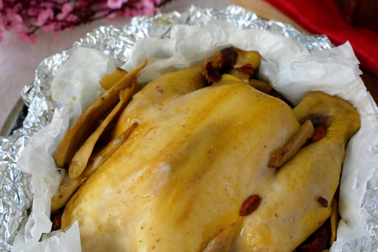 Steamed Herbal Chicken wrapped in Baking Paper