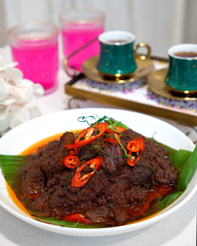 Beef rendang tok cooked until tender with thick coconut sauce