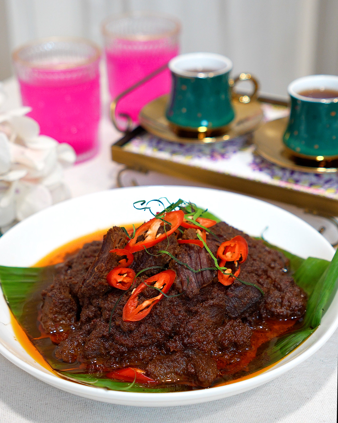 Beef rendang tok cooked until tender with thick coconut sauce