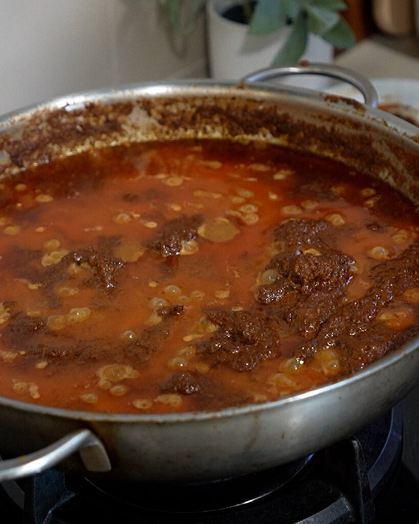 Beef rendang tok cooked until tender with thick coconut sauce