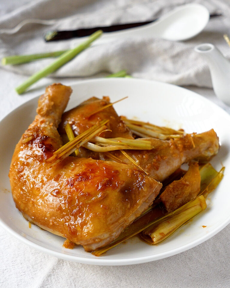Lemongrass chicken cooked in rice cooker, golden skin with fragrant lemongrass marinade - Ruyi Asian Recipes