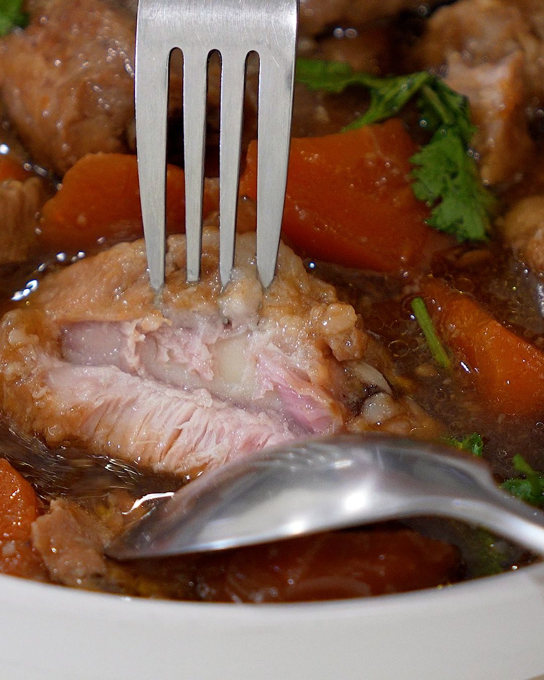 Chinese pork rib stew with the meat falling off the bone